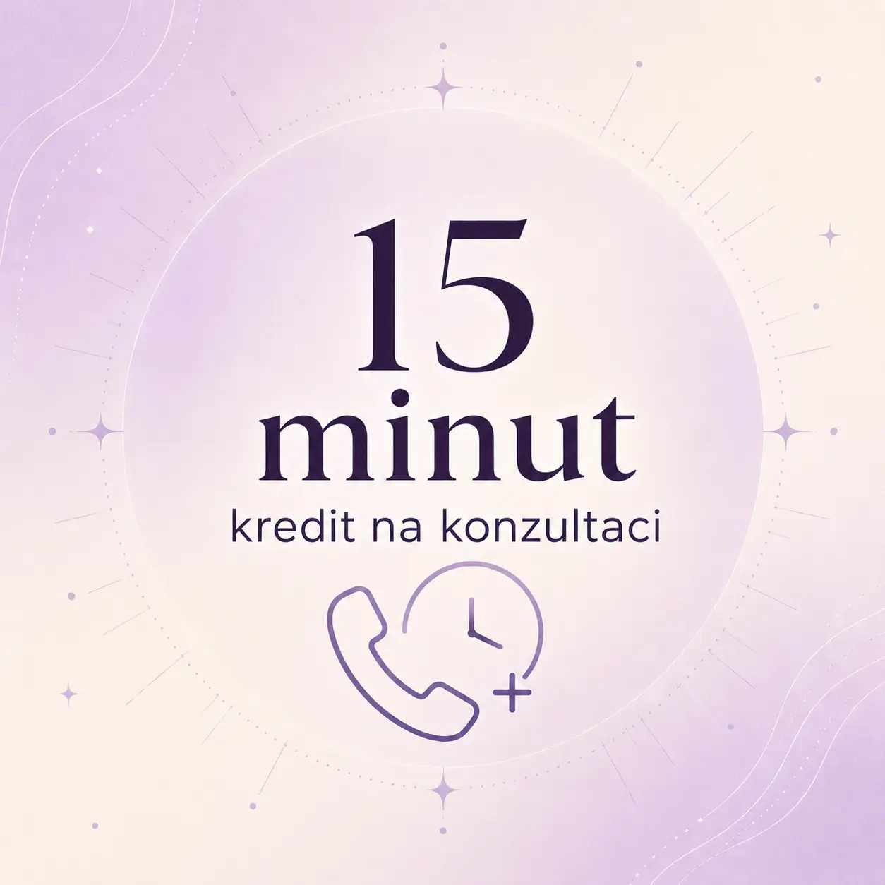 Kredit na konzultaci 15 minut s ikonou telefonu a hodin